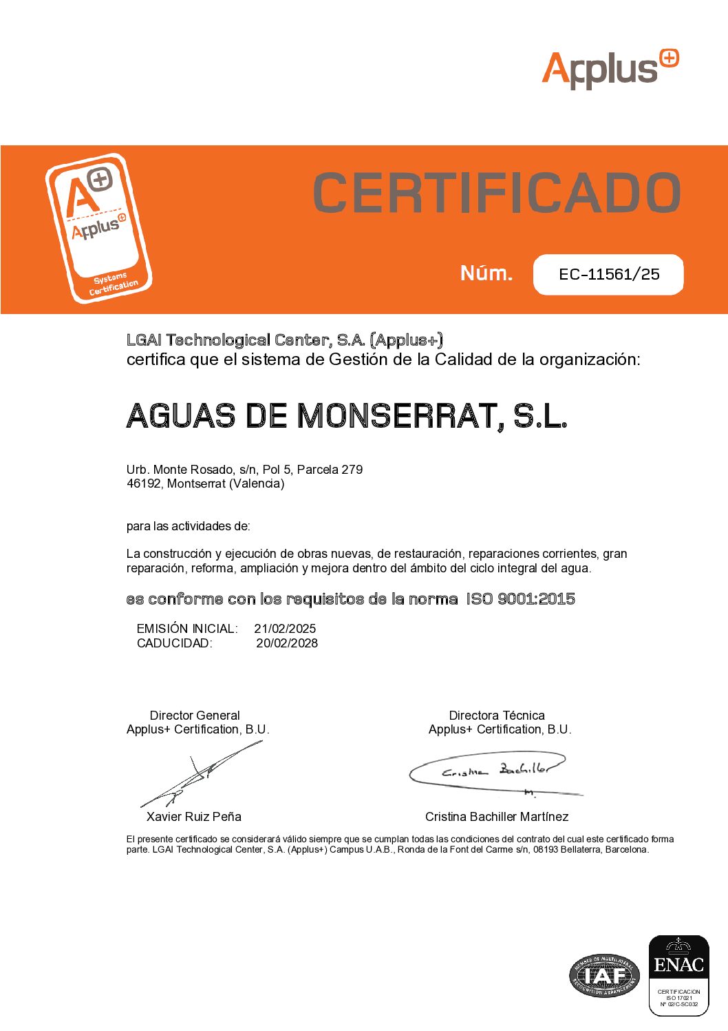 Certificado Implementación ISO 45001